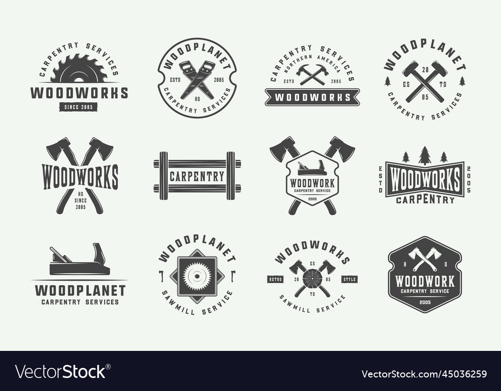 Set Of Vintage Carpentry Woodwork Labels Badges Vector Image