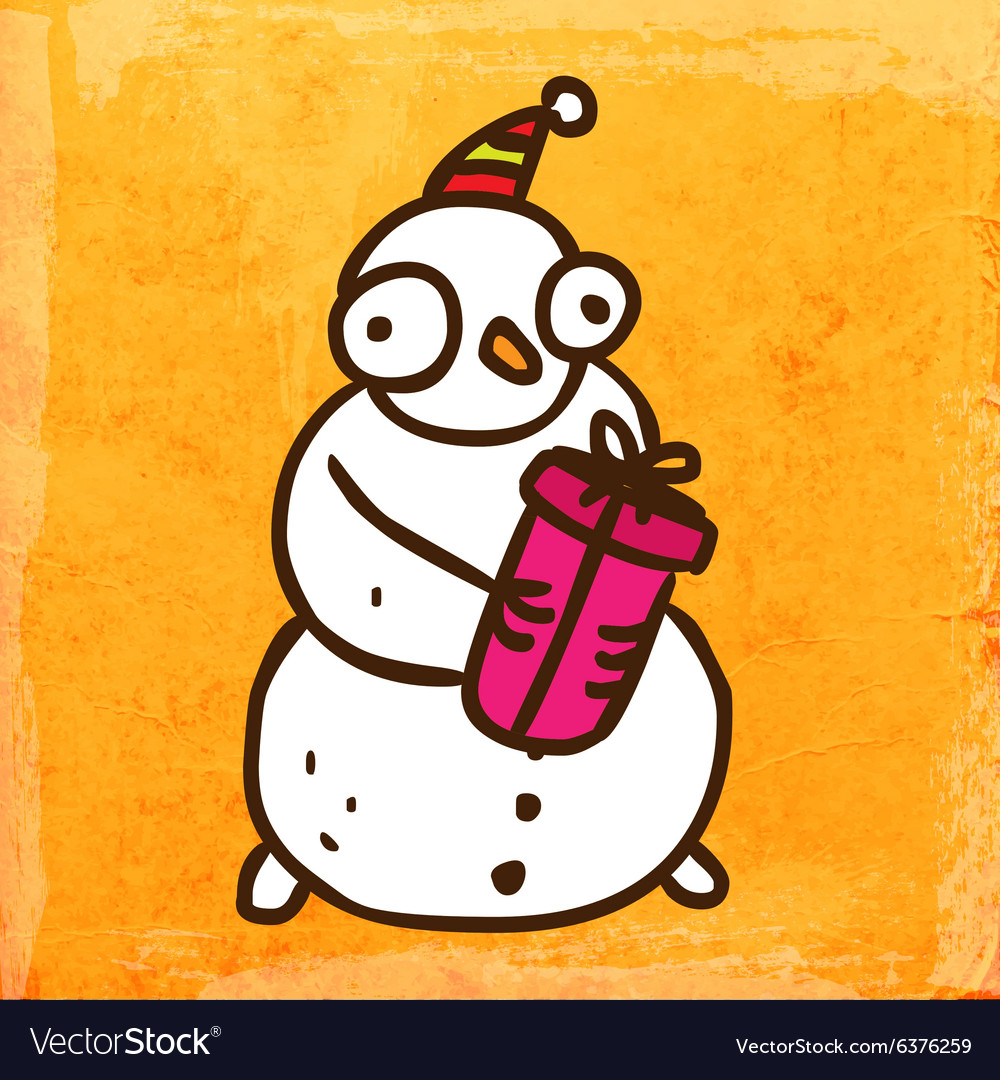 Snowman with present cartoon