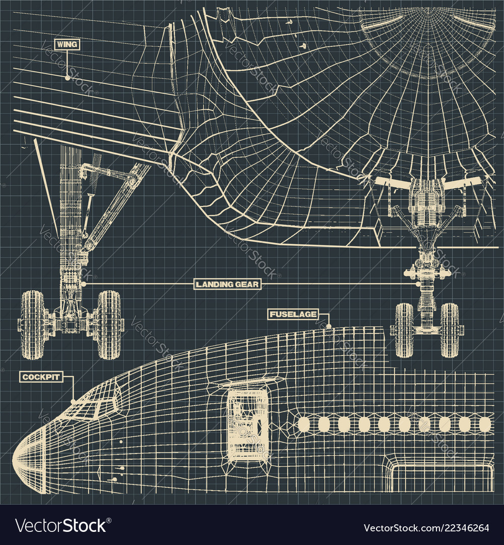 Civil jet drawing fragment Royalty Free Vector Image