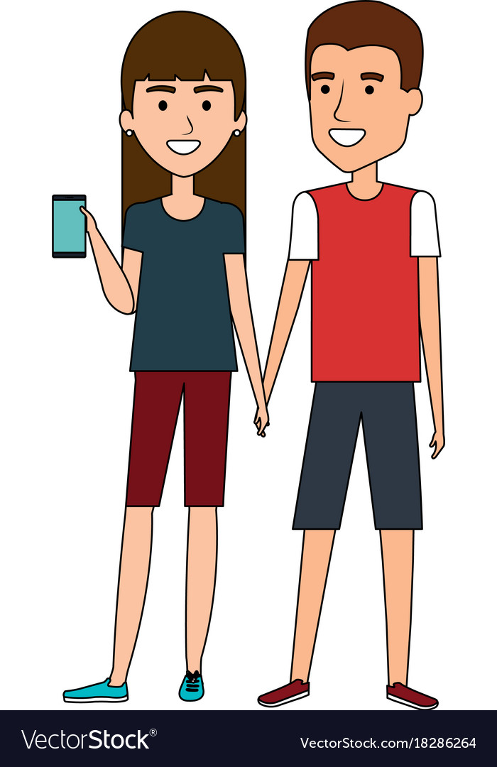 Couple using smartphone characters Royalty Free Vector Image