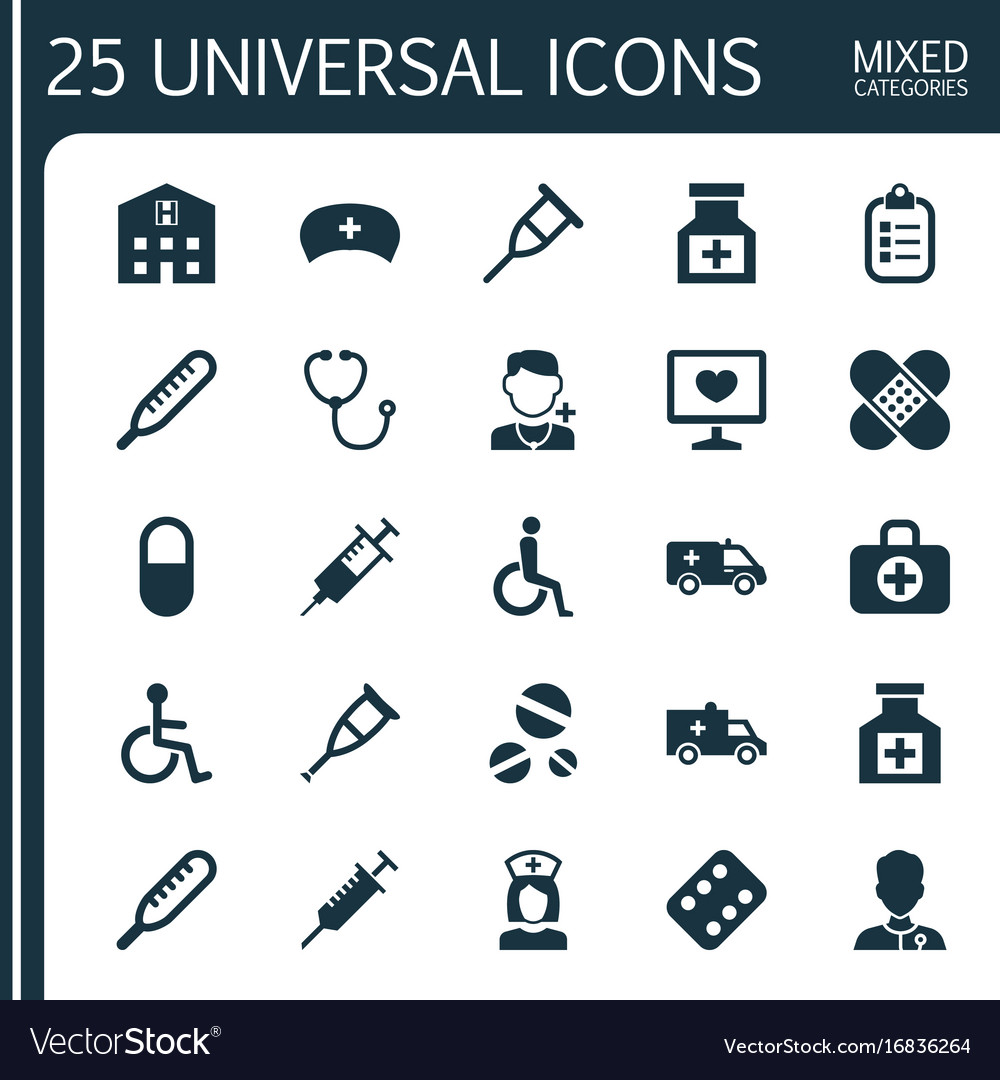 Drug icons set collection of disabled ache