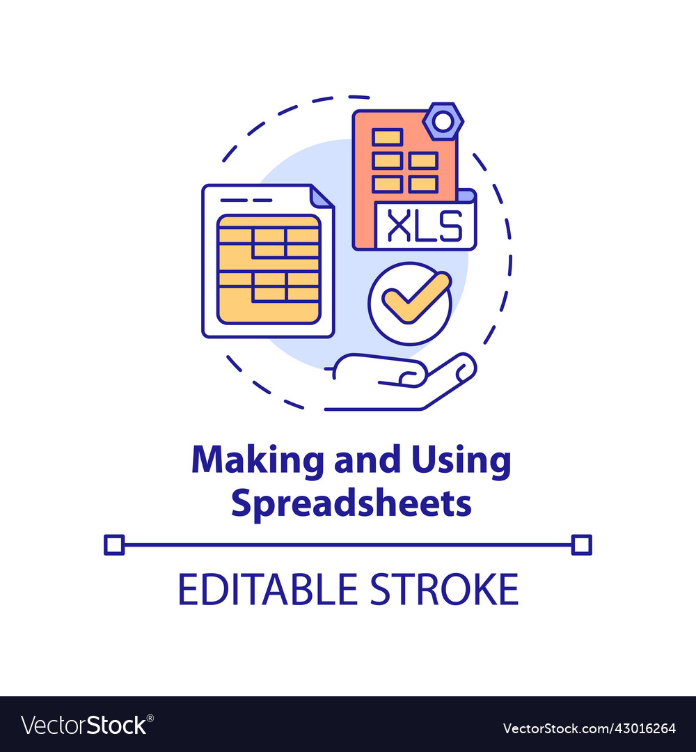 Making and using spreadsheets concept icon vector image Making and using spreadsheets concept icon
