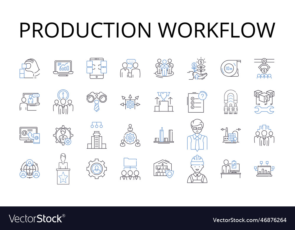 Production workflow line icons collection vector image Production workflow line icons collection