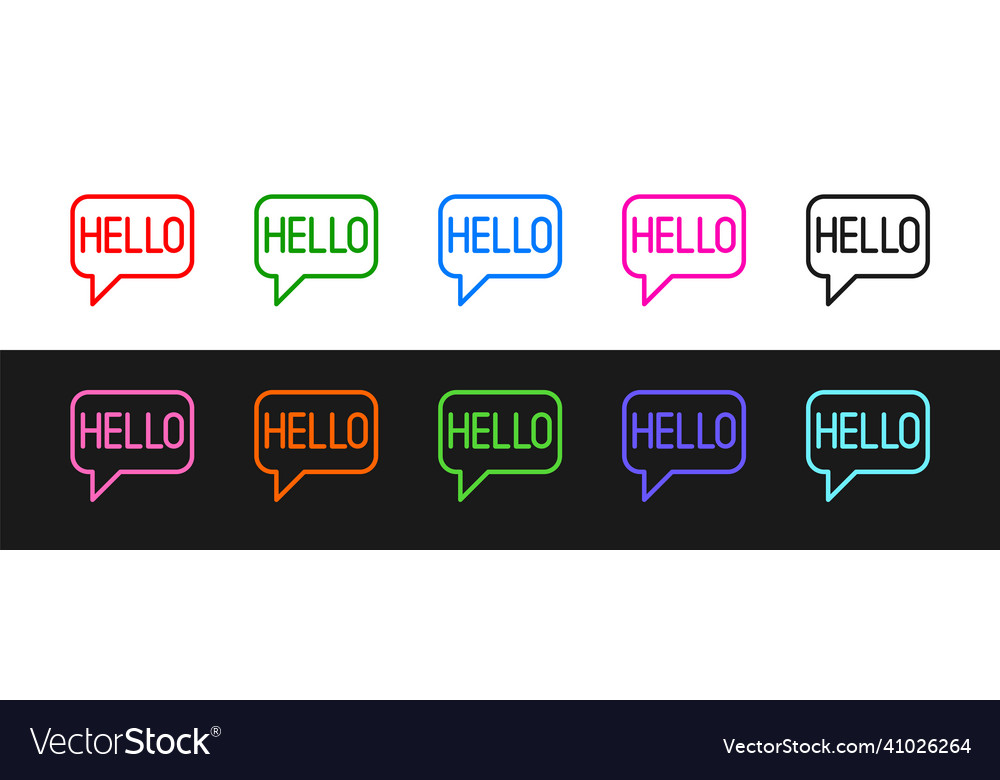 Set line hello in different languages icon