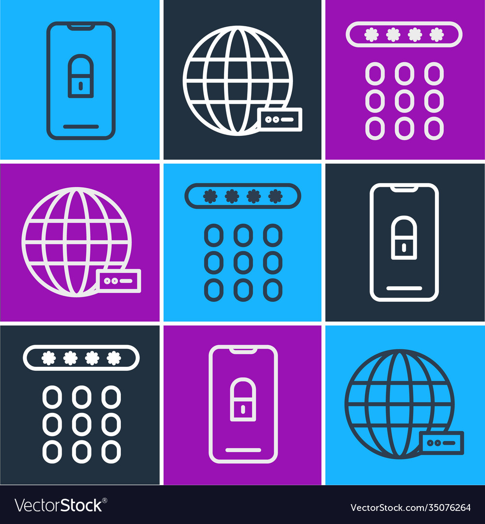 Set line mobile with closed padlock password Vector Image Set line mobile with closed padlock password