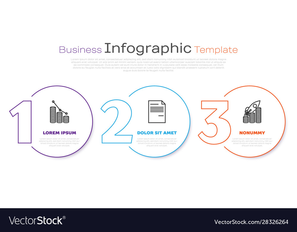 Set line pie chart infographic and coin document vector image Set line pie chart infographic and coin document