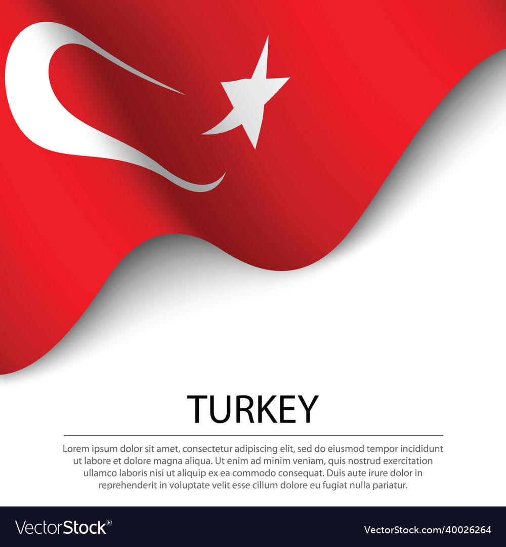 Waving flag of turkey on white background banner vector image Waving flag of turkey on white background banner