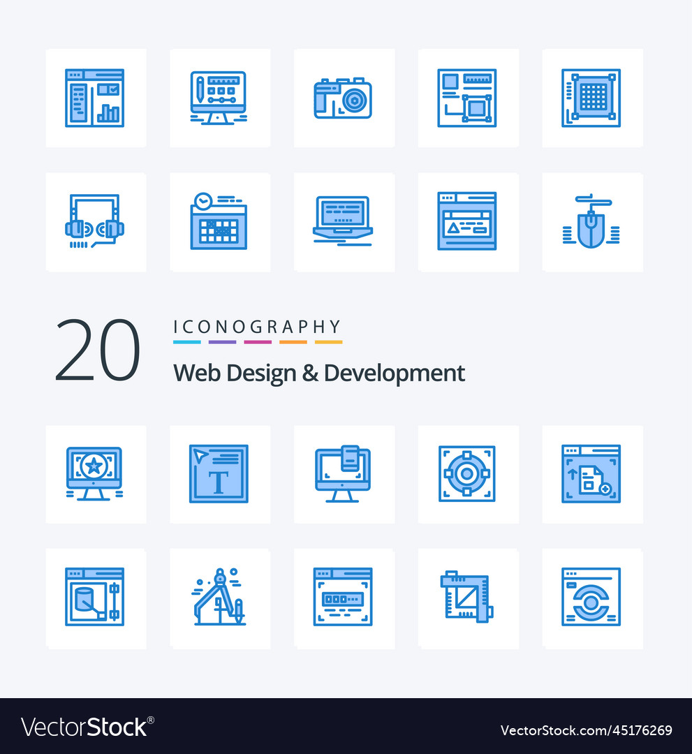 20 web design and development blue color icon