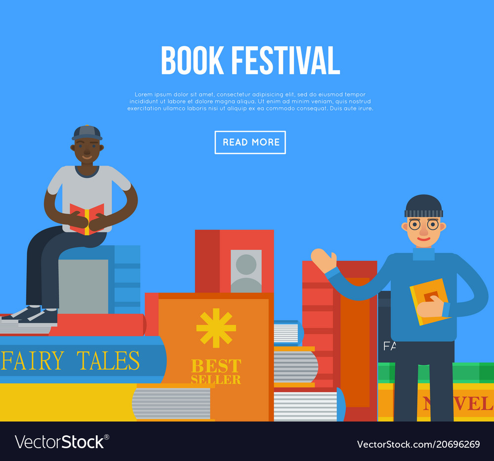 Book Festival Poster With People Reading Books Vector Image