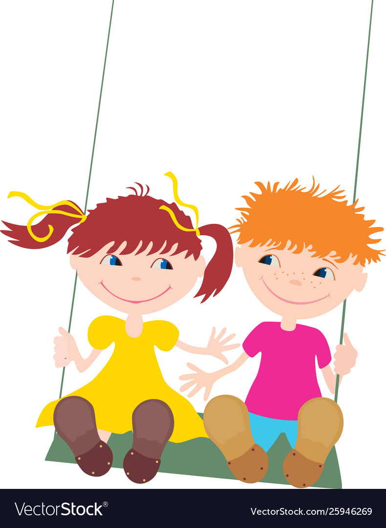 Kids On Swing Cartoon