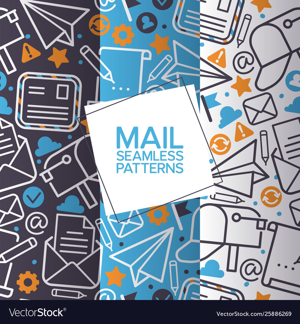 Email icons set seamless patterns mail Royalty Free Vector