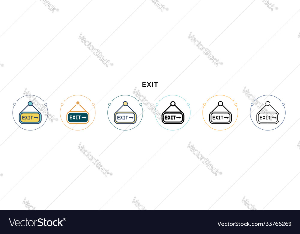 Exit icon in filled thin line outline and stroke