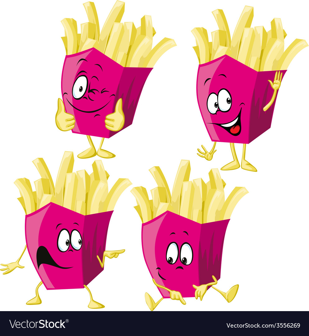 French fries cartoon with hand gesturing isolated