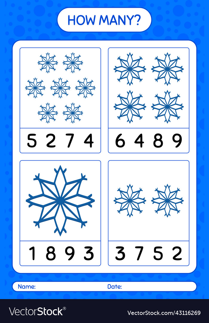 How many counting game with snowman worksheet Vector Image How many counting game with snowman worksheet