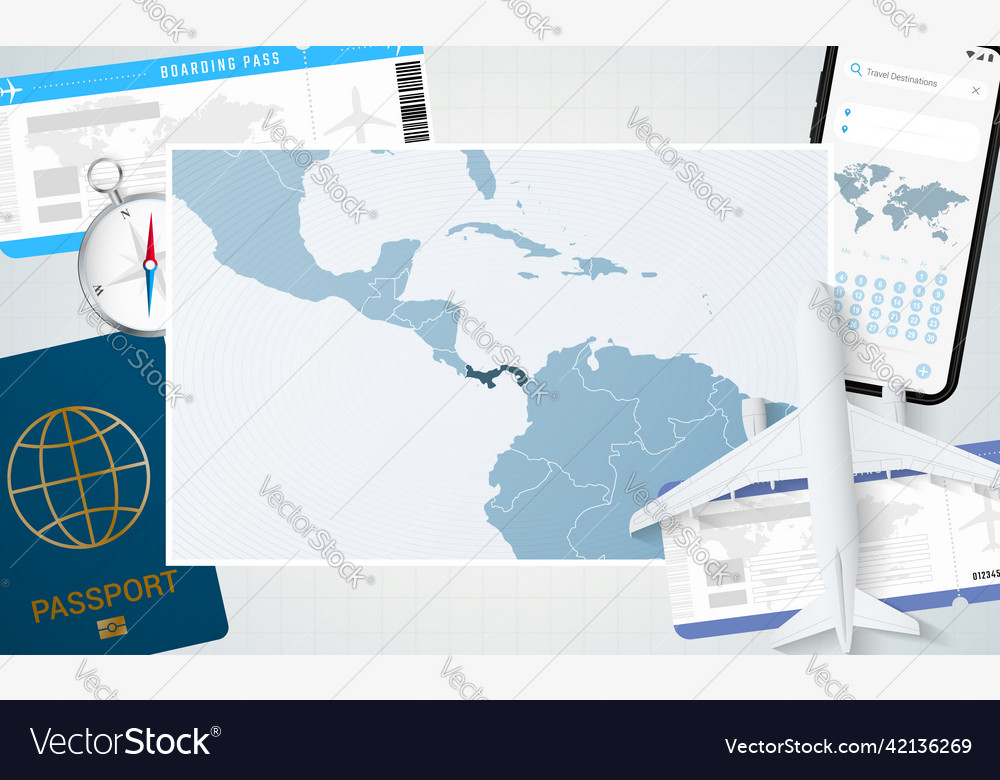Journey to panama with a map of background