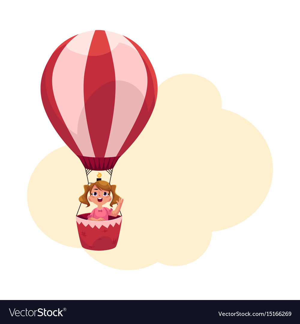 Little girl with ponytails flying in hot air