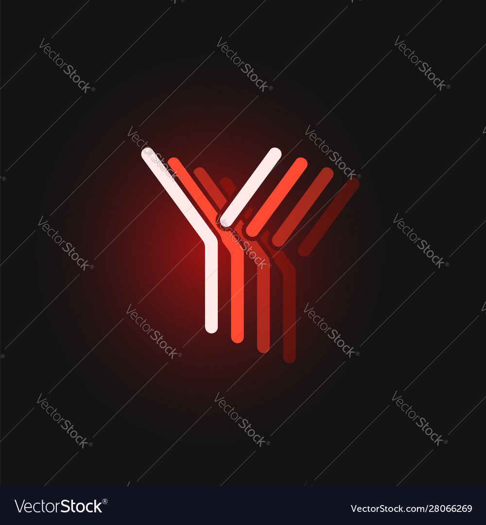 Red neon character font on black background vector image Red neon character font on black background