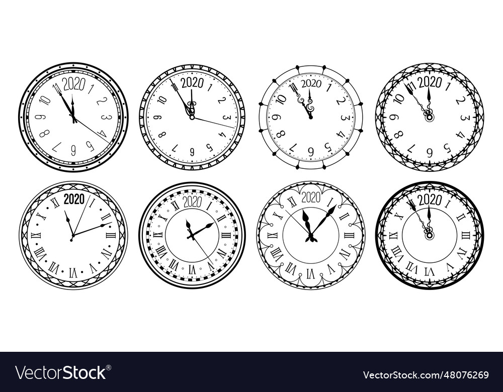 Round 2020 Clock New Year Countdown Watch Face Vector Image