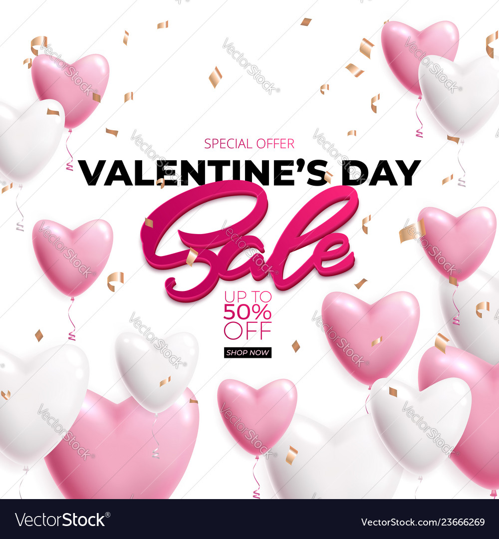 Valentines day sale poster with pink and white