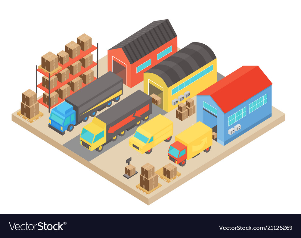 Warehouse isometric concept composition modern Vector Image