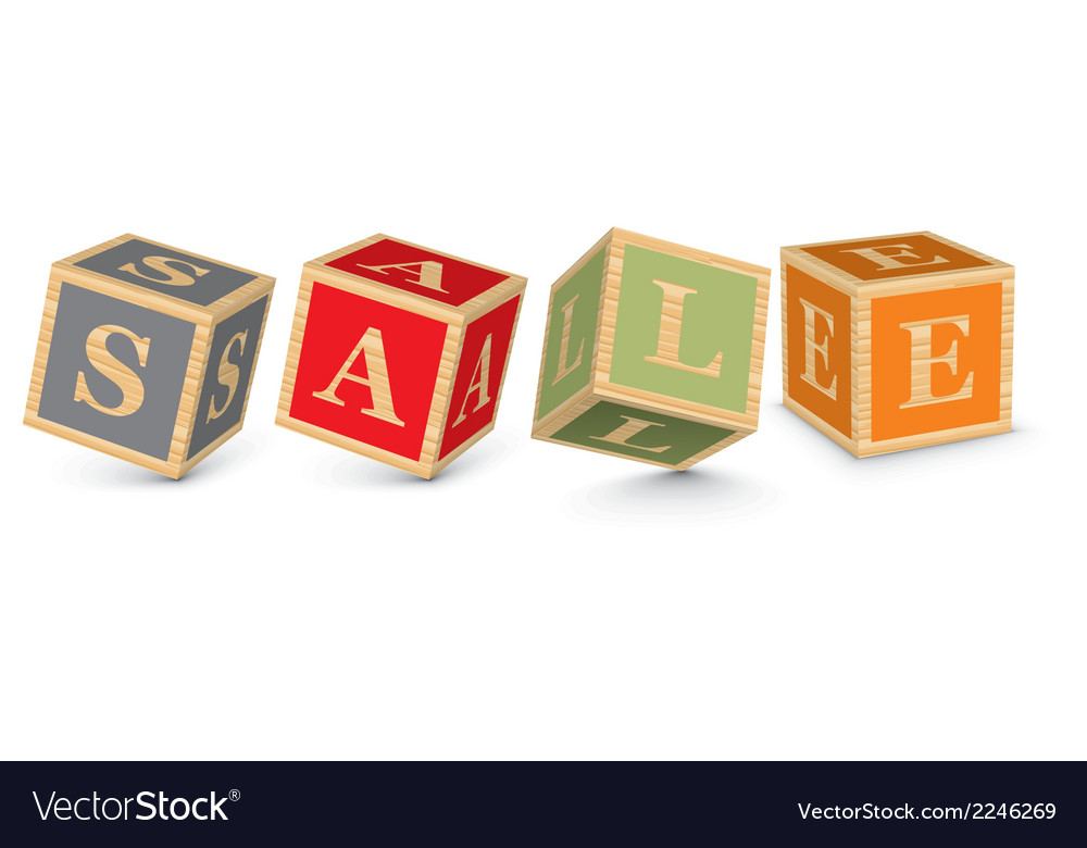 Word sale written with alphabet blocks