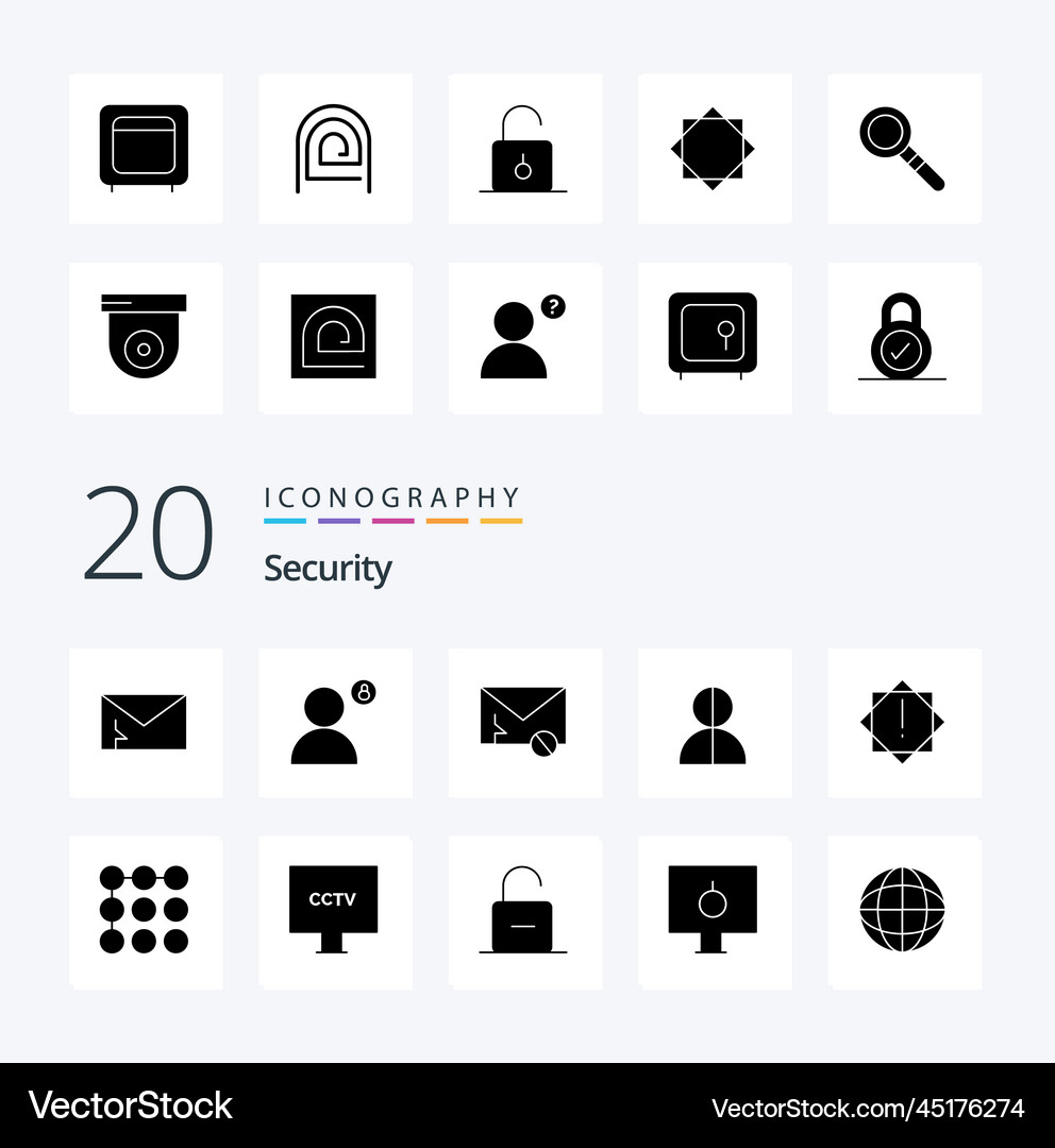 20 security solid glyph icon pack like Royalty Free Vector