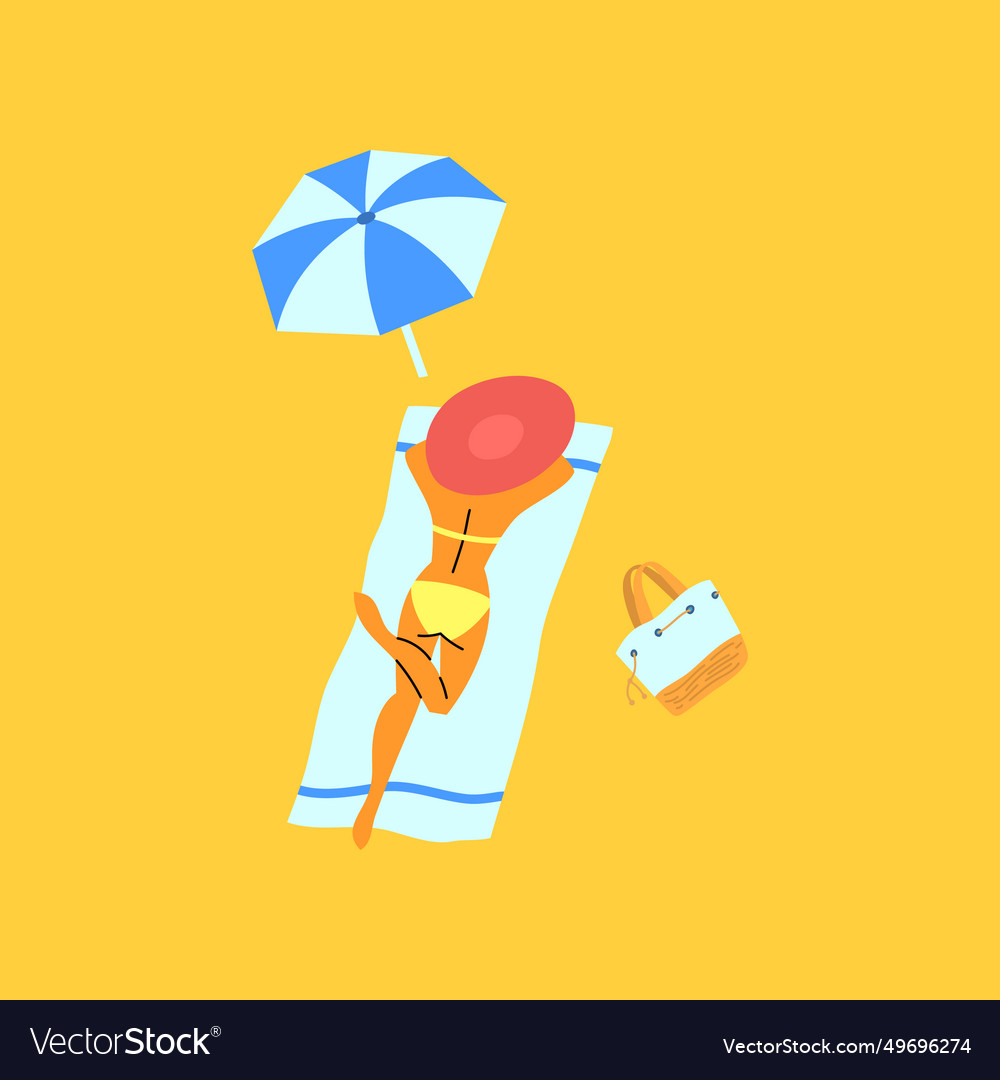 Cartoon color character woman sunbathing concept vector image Cartoon color character woman sunbathing concept