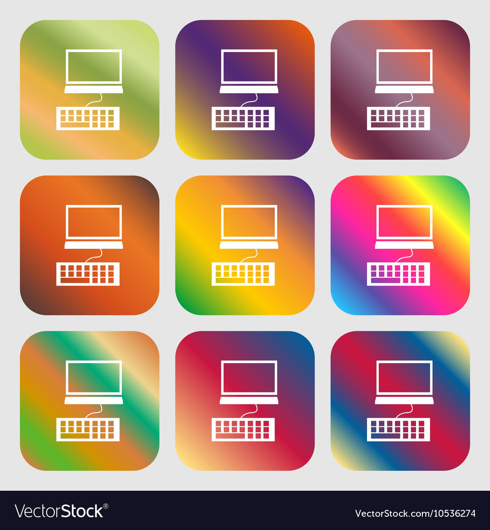 Computer monitor and keyboard icon nine buttons