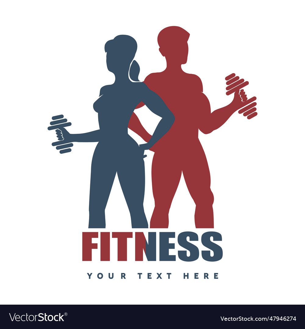 Fitness club logo or emblem strong woman and man Vector Image