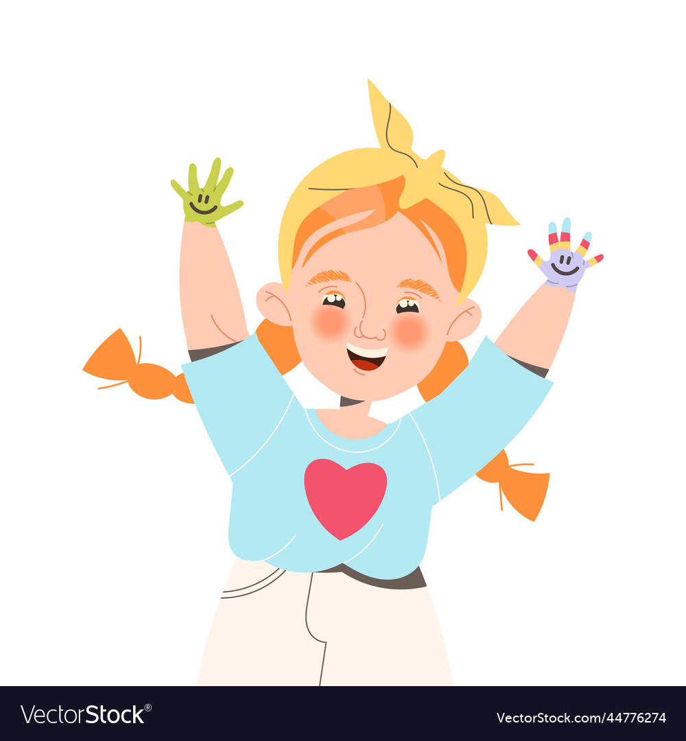 Happy little girl sharing positive vibes showing Vector Image