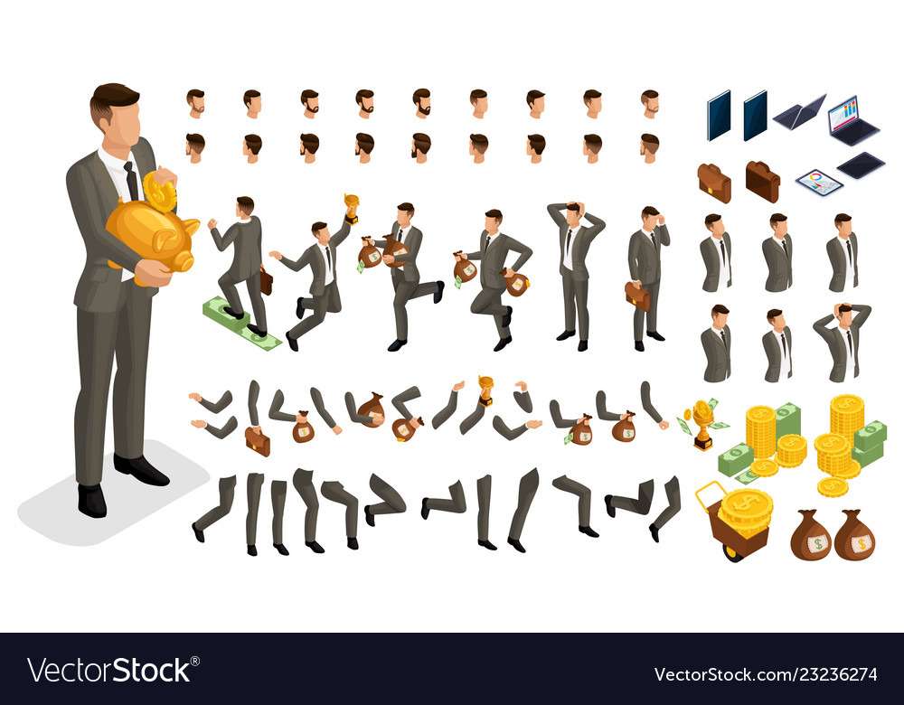 Isometric 3d set for creating characters vector image Isometric 3d set for creating characters