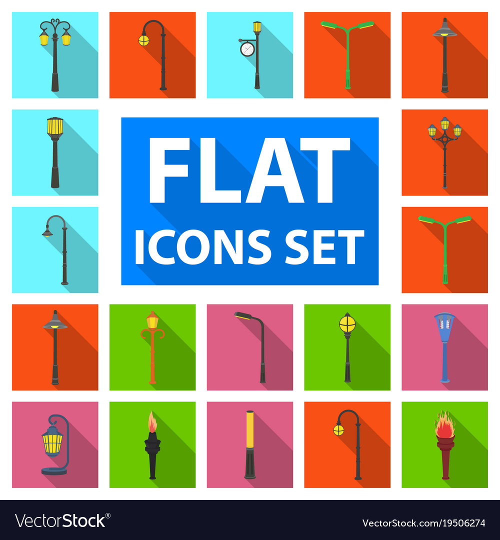 Lamp post flat icons in set collection for design