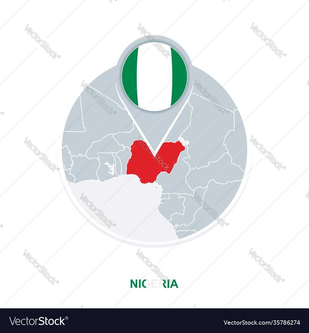 Nigeria map and flag icon with highlighted