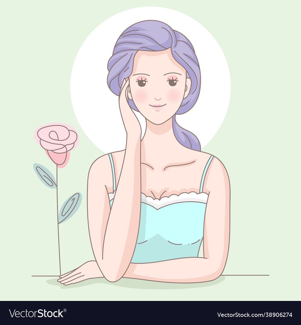 Purple haired girl with beautiful flowers