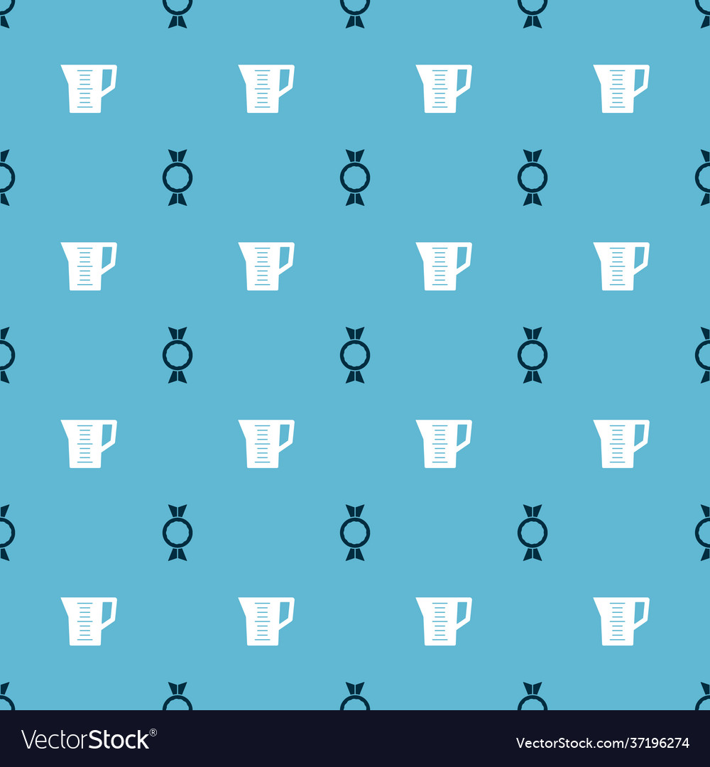 Set candy and measuring cup on seamless pattern vector image Set candy and measuring cup on seamless pattern