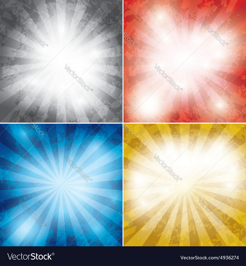 Set of color grunge background with rays