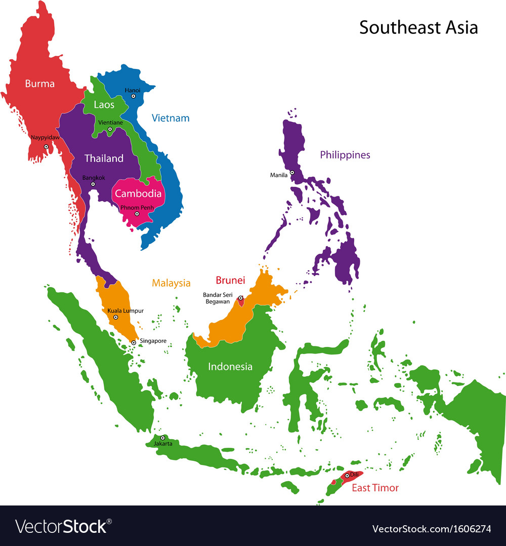 Map Of Se Asia Southeastern Asia Map Royalty Free Vector Image