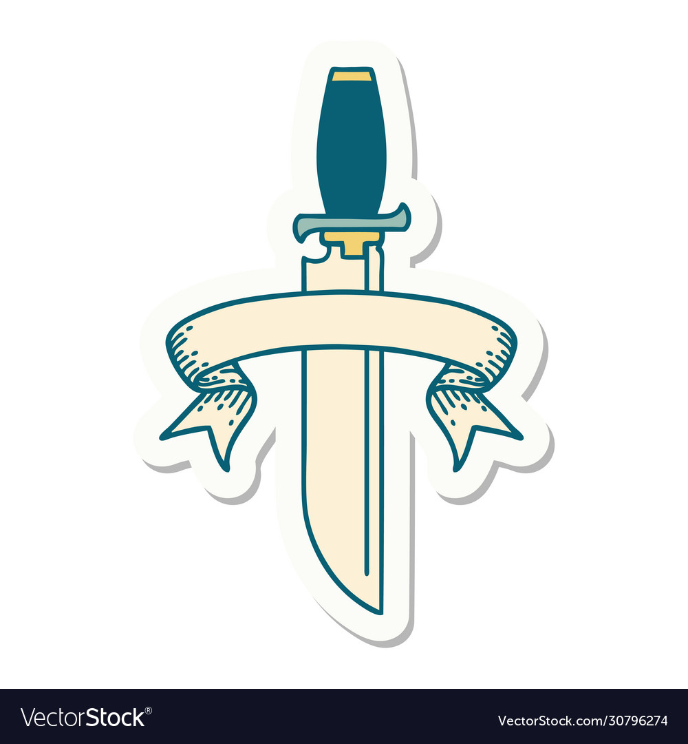 Tattoo sticker with banner knife Royalty Free Vector Image