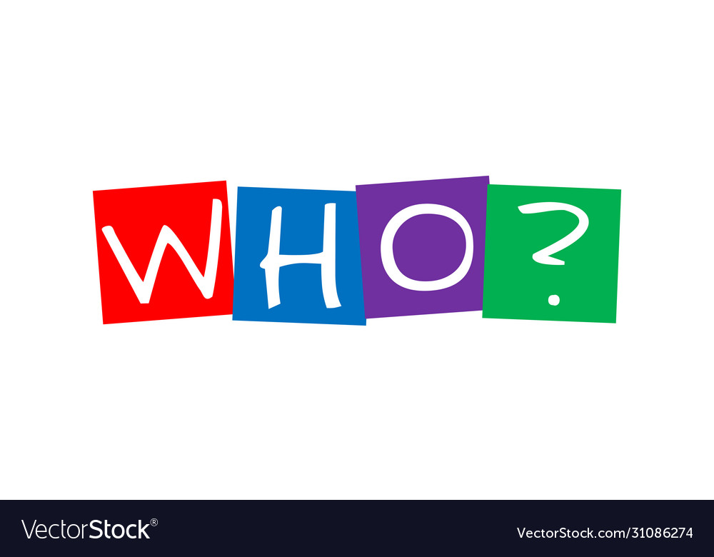 Who question in colorful rotated squares