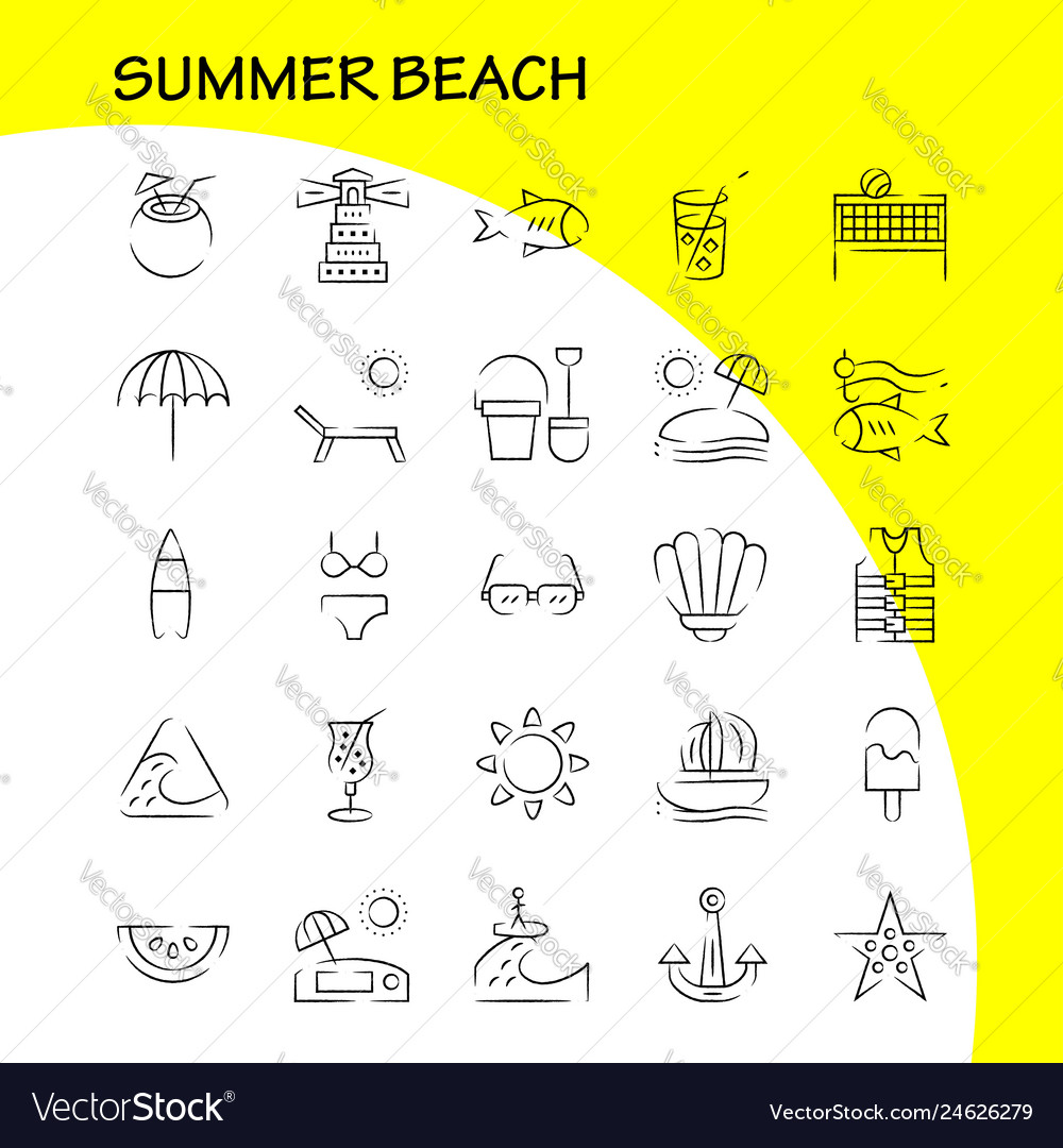 Beach Hand gezeichnete Icon-Pack für Designer