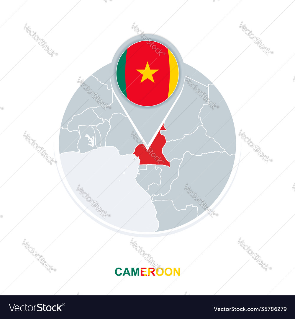 Cameroon map and flag icon with highlighted