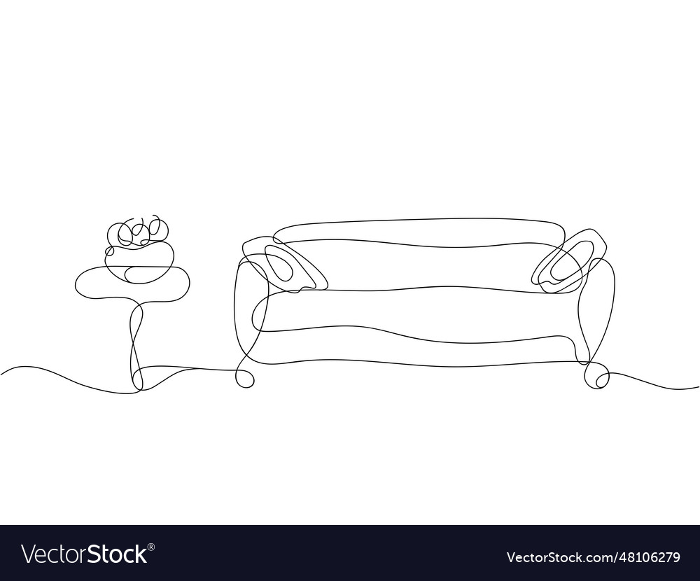 Continuous one line drawing of sofa and table Vector Image Continuous one line drawing of sofa and table