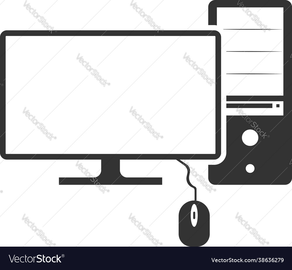 Flat black icon computer system unit