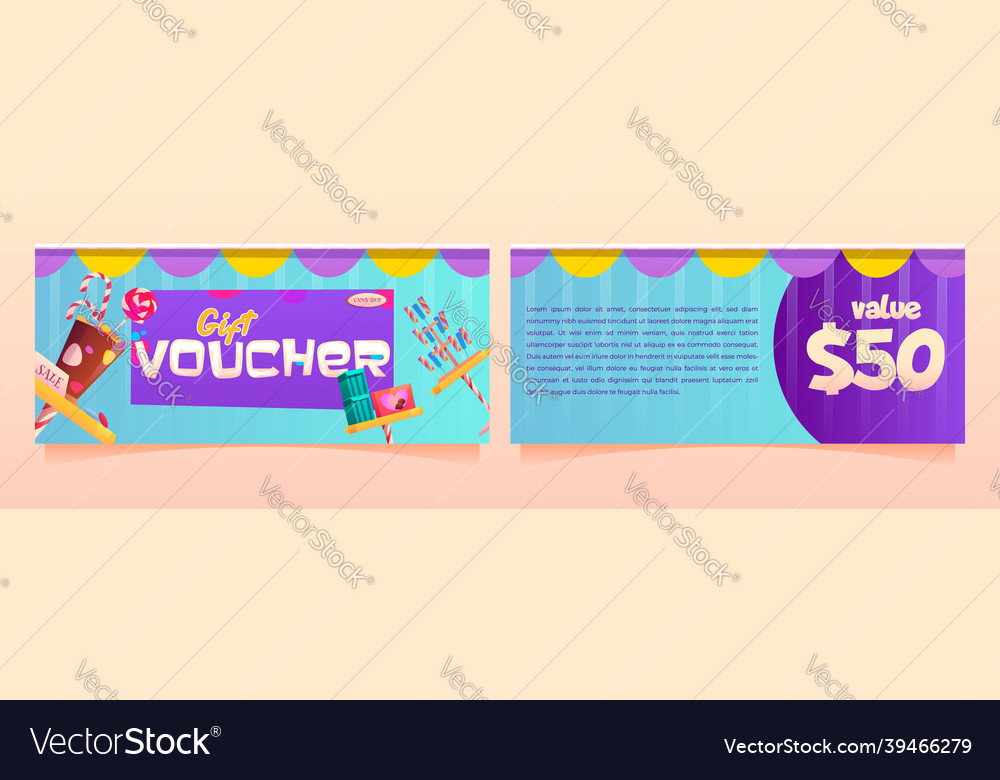 Gift voucher for candy store shopping certificate Vector Image