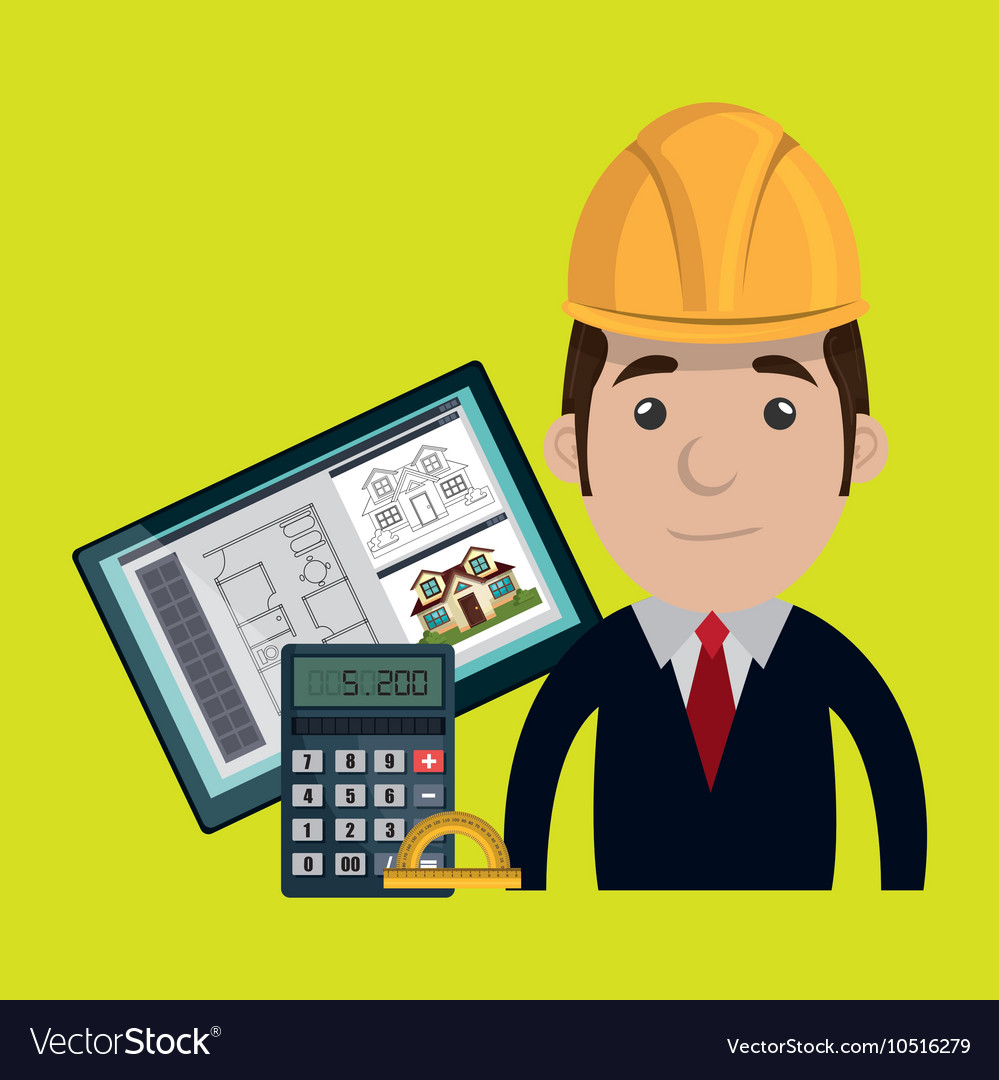 Man architect protractor calculator