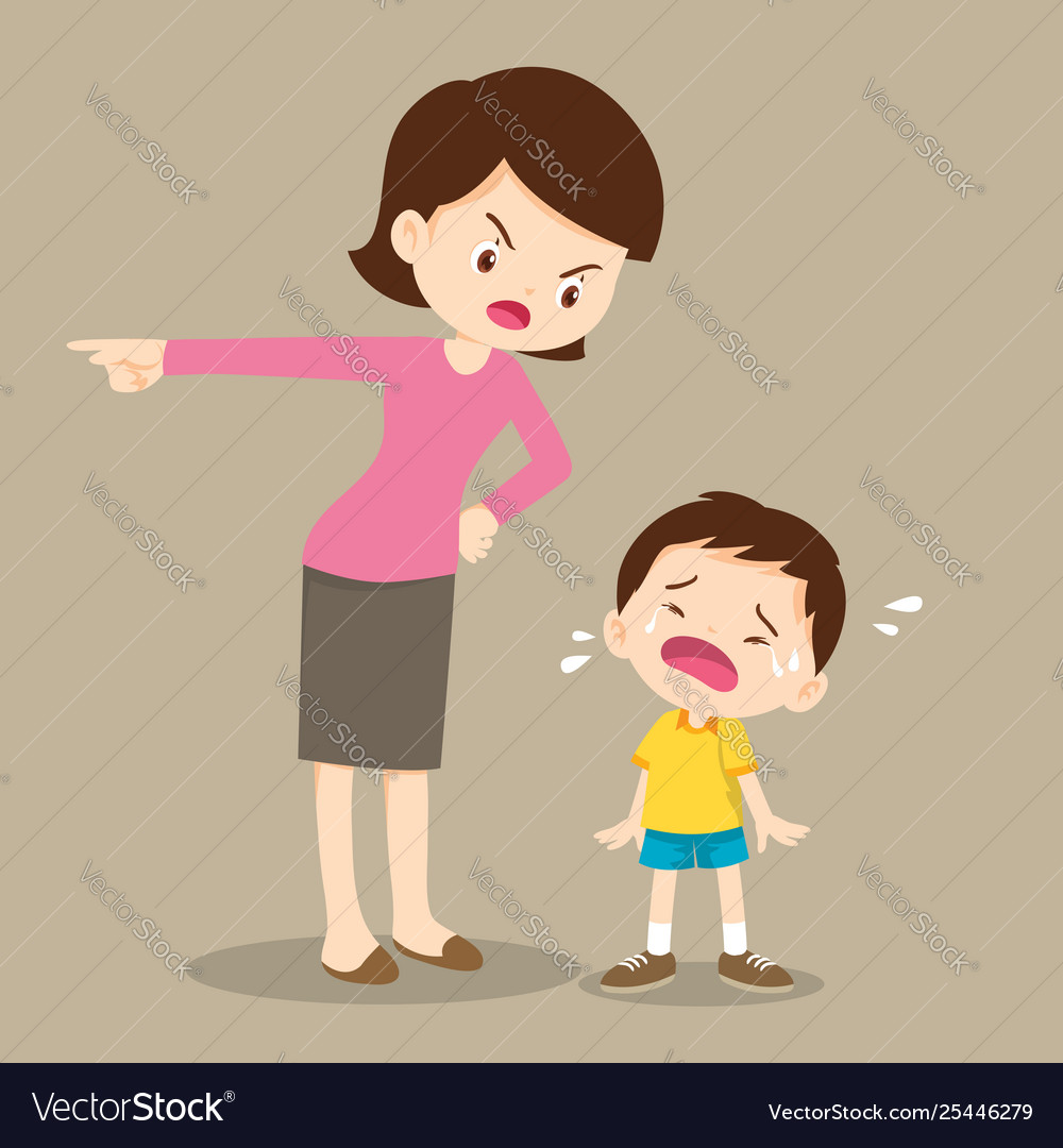 Mother scolding sad children Royalty Free Vector Image