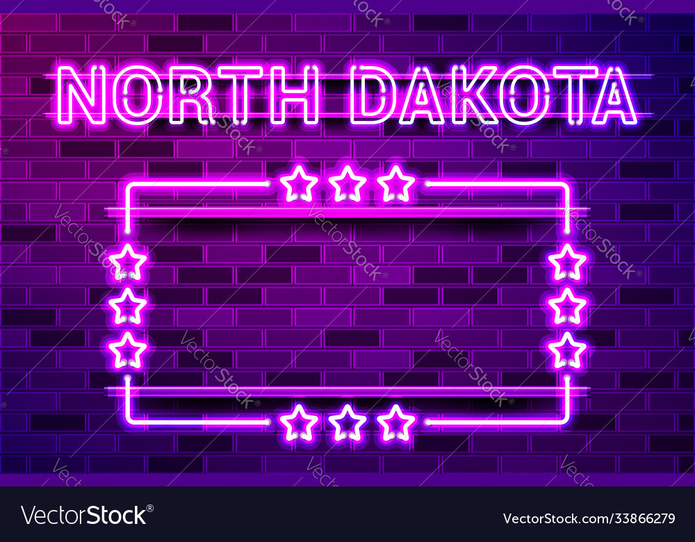 North dakota us state glowing purple neon Vector Image