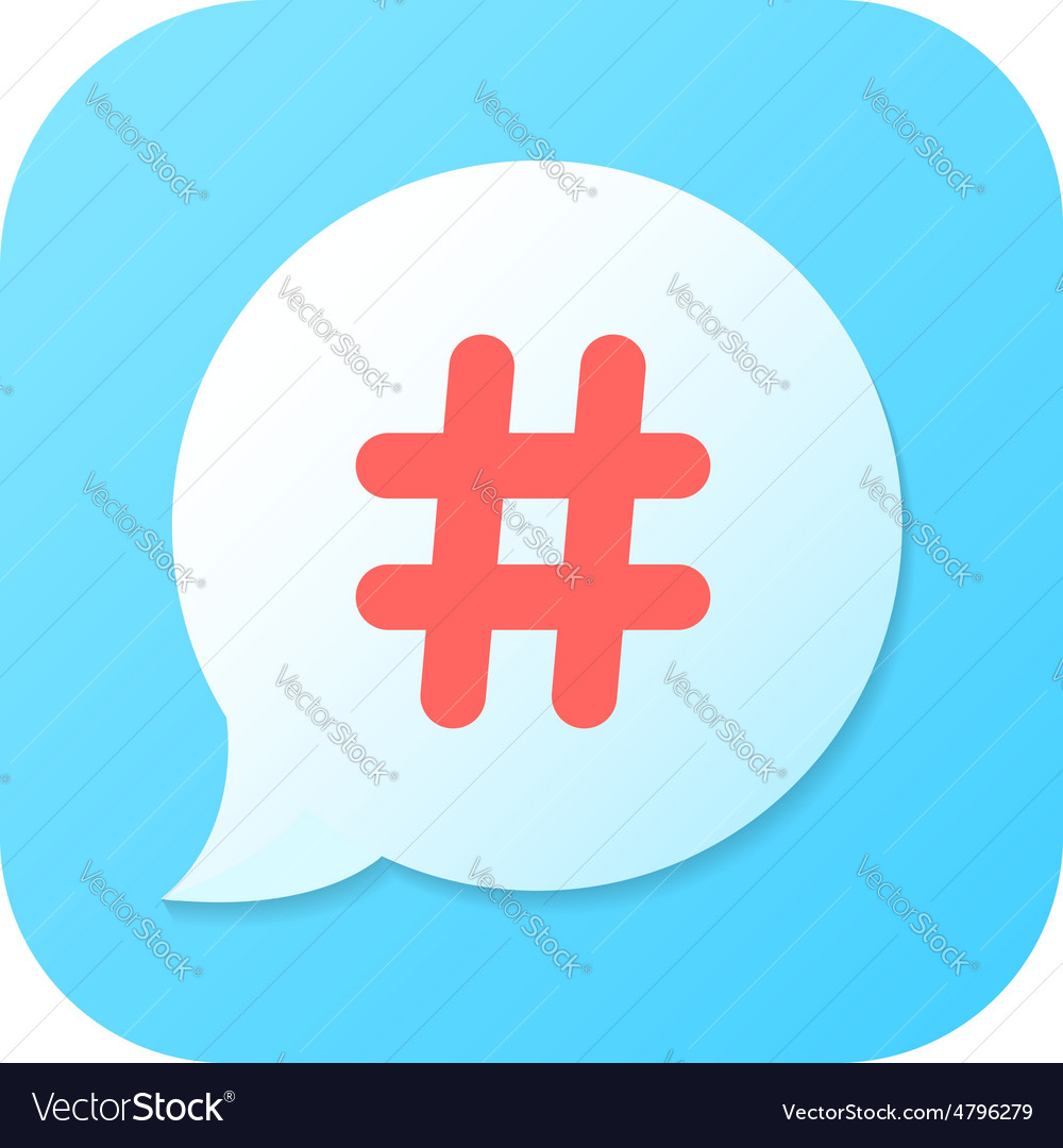 Red hashtag icon on blue gradient speech bubble