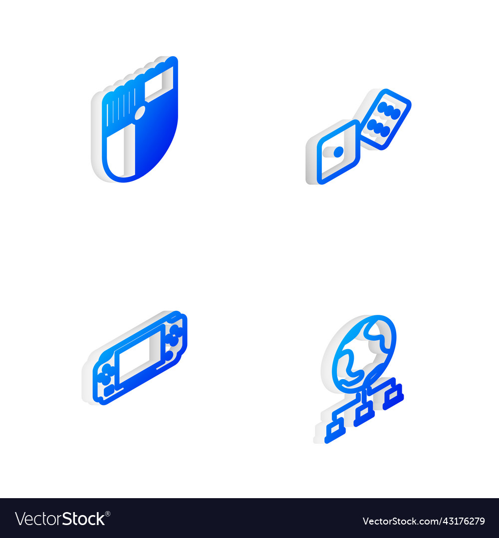 Set isometric line game dice shield