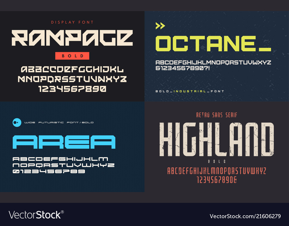 set of display fonts typefaces uppercase vector image industrial fonts